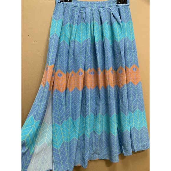 MORGAN CARPER Anthropologie Blue Multi 100% Silk Pleated SERI Midi Skirt SMALL - Picture 7 of 15